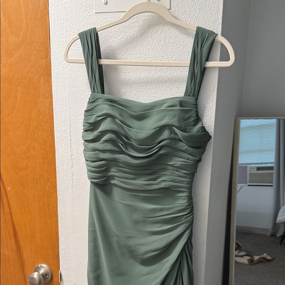 Azazie Green Ruched Prom Dress